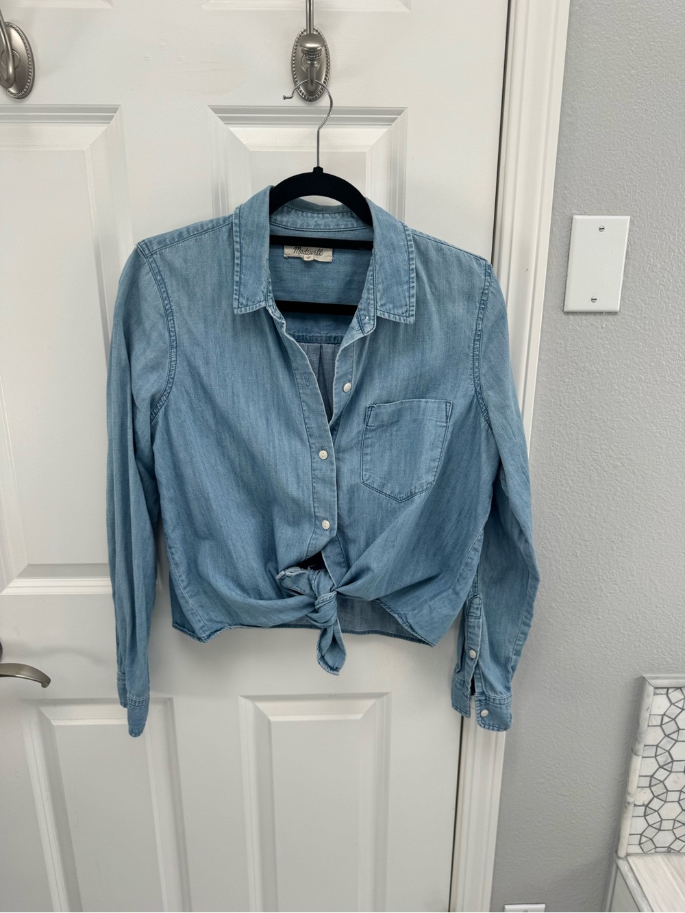 Madewell Light Blue Denim Tie-Front Button-Down